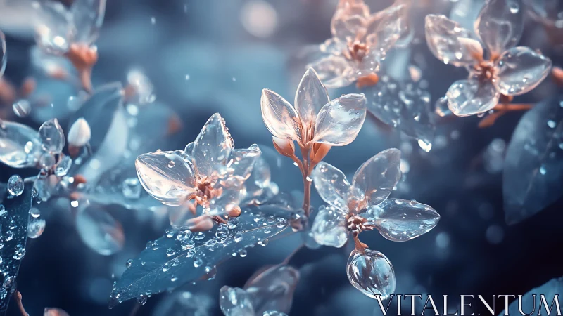 Frost-Covered Flowers with Water Droplets.
