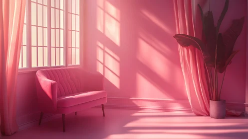 Sunlit pink lounge where shadows lounge too.