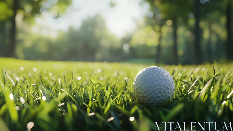 Morning whispers crown the lone golf ball in dewy grass