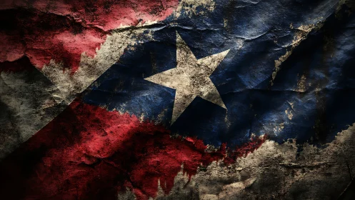 Distressed textured flag with weathered star and bold tricolor.