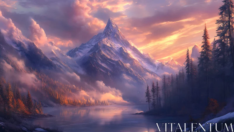 Sunlit mountain spine pierces mist as the forest quietly glows