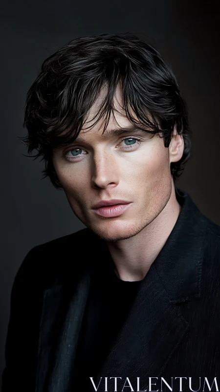 Striking male portrait under soft studio light in profile.