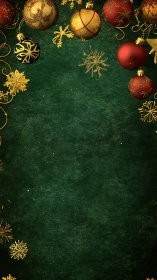 Rich green Christmas background framed by golden ornaments.