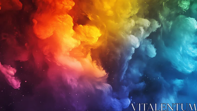 Colorful swirling clouds paint a dreamy rainbow sky