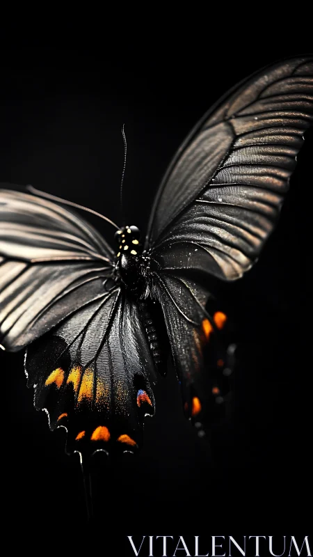 Black butterfly wings glow with molten amber accents.