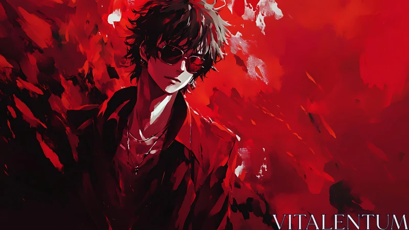 Crimson night wanderer in a storm of painterly chaos.