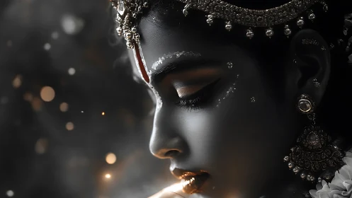 Softly glowing goddess portrait rests in quiet contemplation