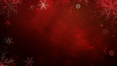 Red festive snowflake background glows with subtle sparkle.