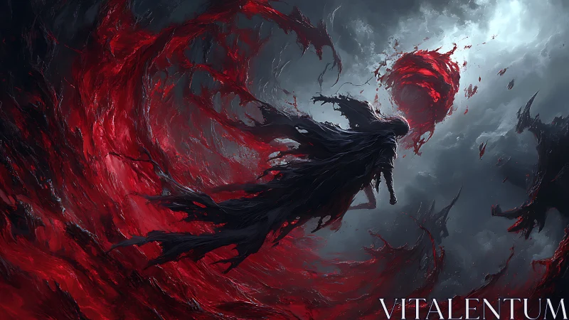 Vortex-bound wraith amid turbulent crimson entropy fields.