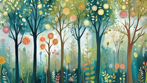 Blooming forest scene invites a gentle wander through color
