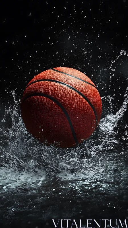 Basketball impacts water surface in dramatic high-speed splash.