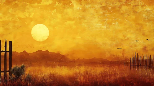 Golden desert sunset melts into a tranquil, windswept horizon