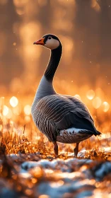 Golden evening light wraps a graceful goose in gentle glow