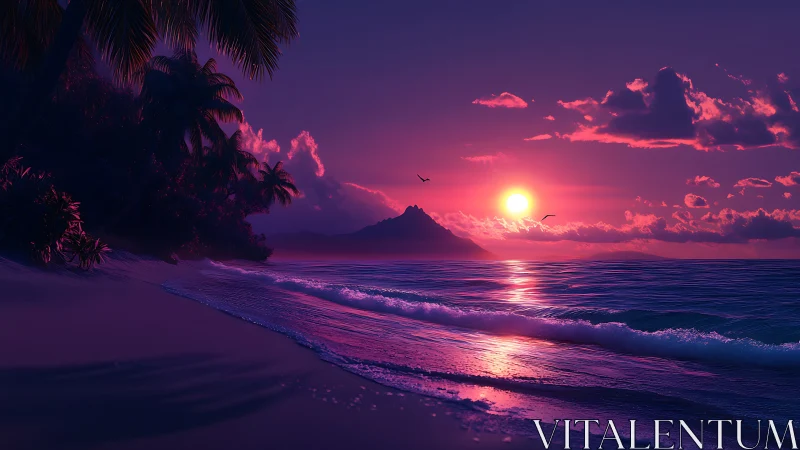 Neon twilight kisses the island horizon in electric calm