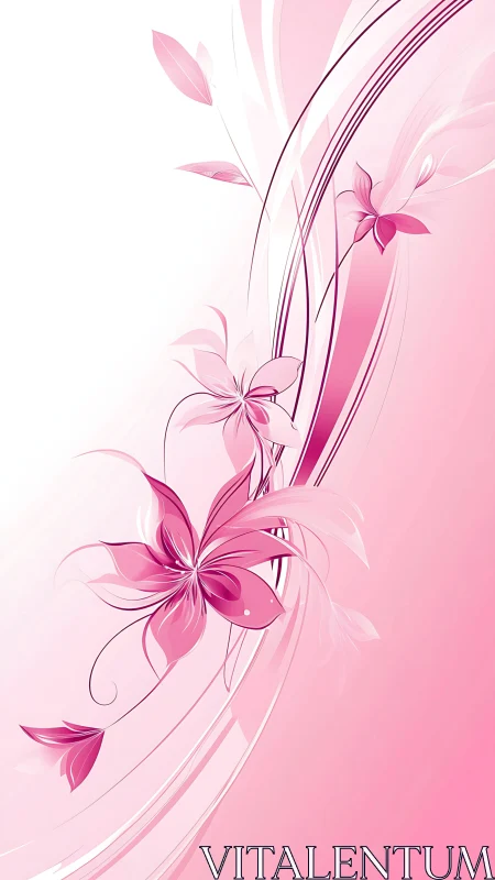 Delicate Pink Flowers Dance Along Graceful Flowing Curves