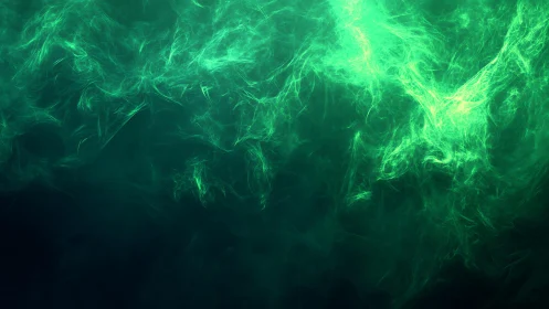 Abstract green smoke cloud with glowing highlights, digital art style.