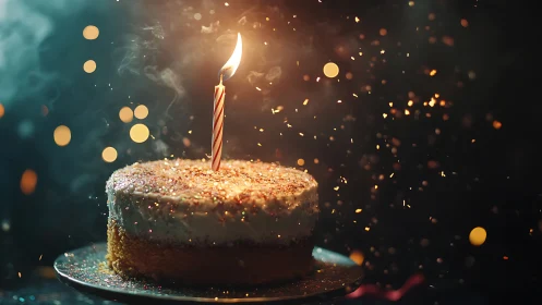 Birthday Cake with Glowing Candle Magic.