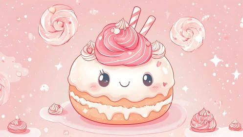 Adorable Pink Frosted Cake with Candy Toppings and Sweet Smile