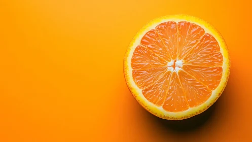 Sunlit orange half glows with juicy color on bold backdrop