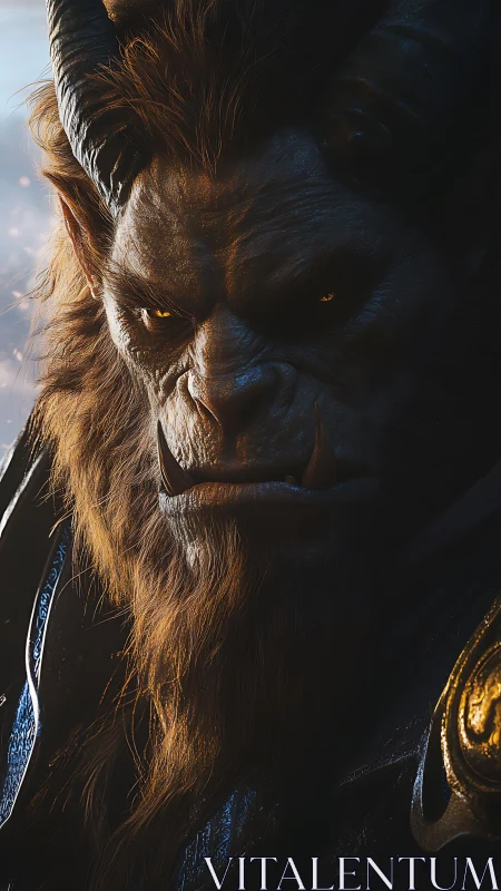 Brooding horned warrior gazes ahead in warm golden light