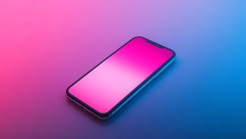 Smartphone rendering with gradient background and notch display