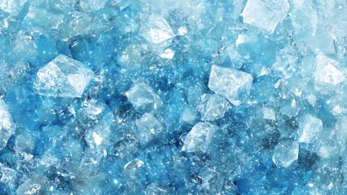 Glittering blue ice crystals sparkle in a frosty close-up.