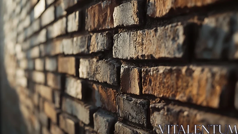 Side-lit rustic brick wall in shallow depth of field focus.