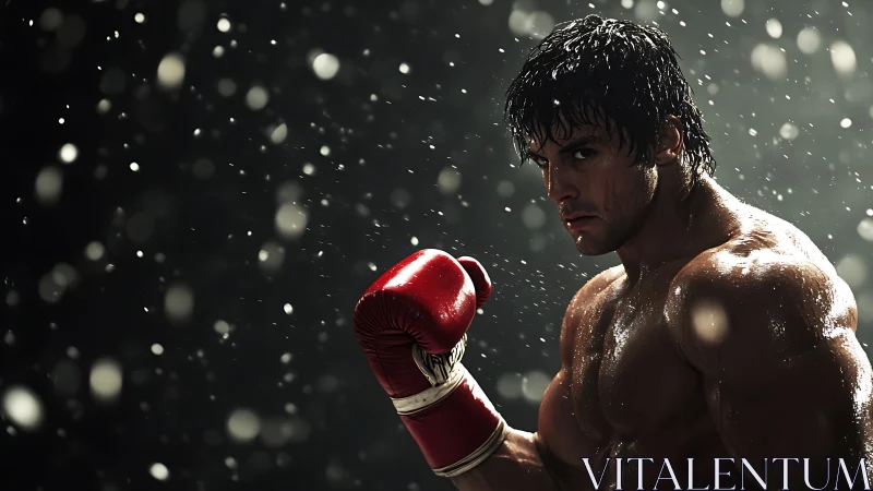 Boxer in Red Gloves. Intense Combat Ready.