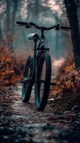 Mountain Bike on Forest Trail with Autumn Ground.