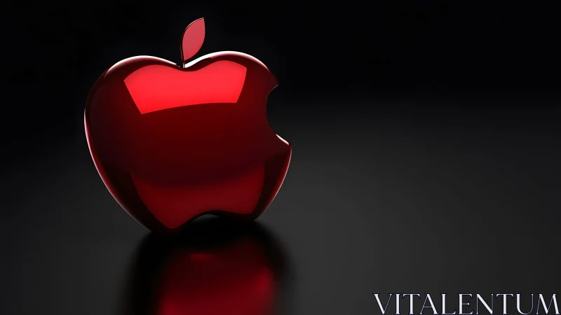 Glossy red apple logo on sleek black background, digital art style. Glossy red apple logo on sleek black background, digital art style.