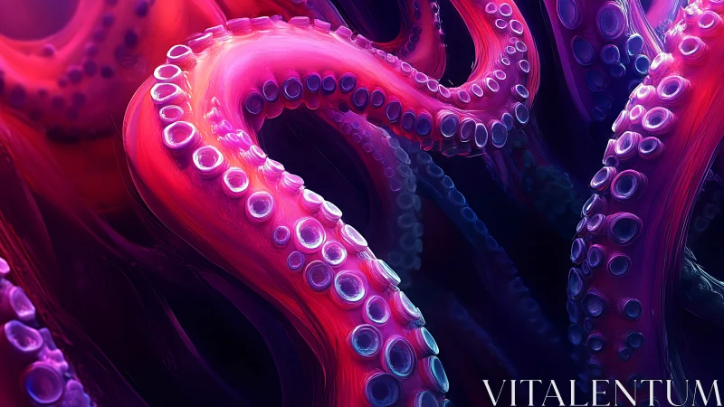 Glowing octopus tentacles curl through a dreamy neon sea