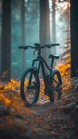 Mountain Bike in the Misty Forest Light.