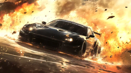 Firestorm-skimming street racer slices through molten twilight