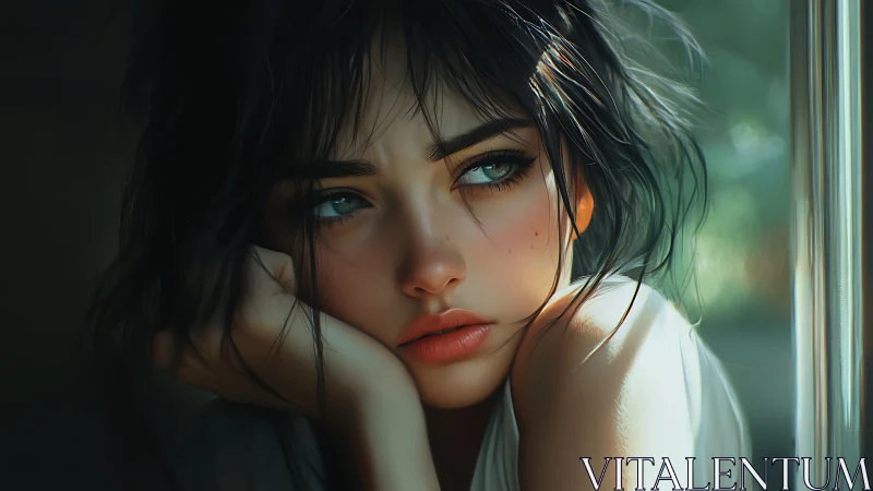 Softly daydreaming eyes cradle sunlight at the window