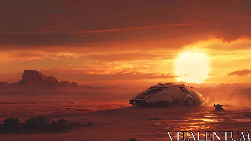 Sun-drowned lander naps on a molten, dust-glass horizon