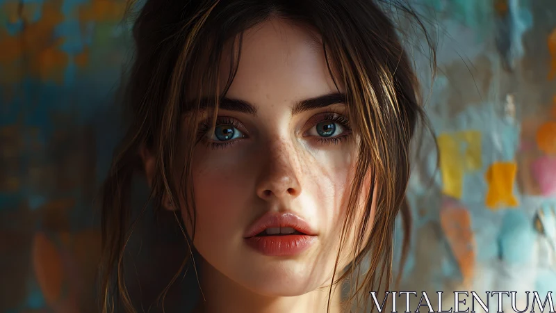 Portrait of young woman with blue eyes and soft lighting.