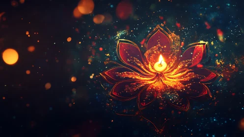 Lotus lantern heart glows in a swirling festival cosmos.