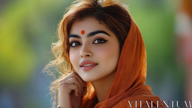 Amber-scarfed gaze glows with quiet, sunlit confidence.