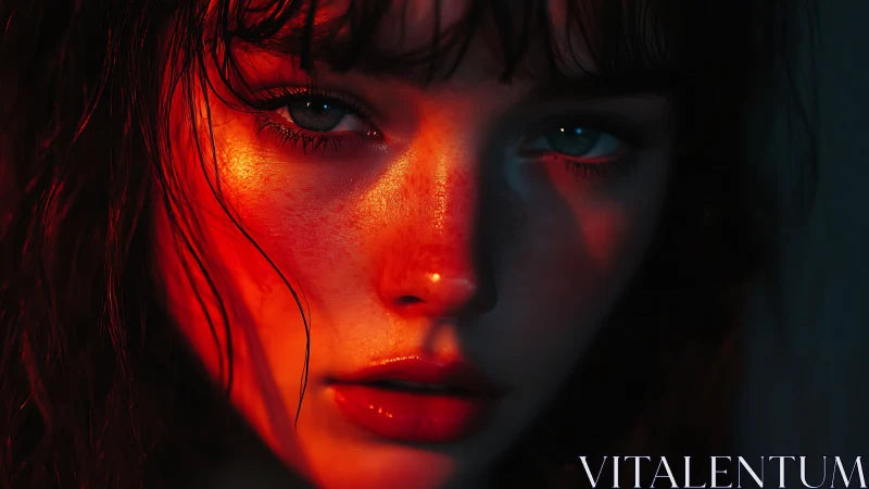 Digital portrait of woman in intense red side lighting.