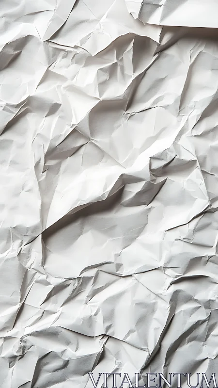 Crumpled white paper surface captures bold tactile texture.