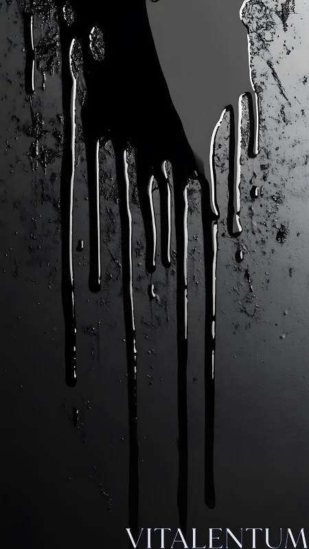 Glossy black paint drips slide slowly down a dark wall