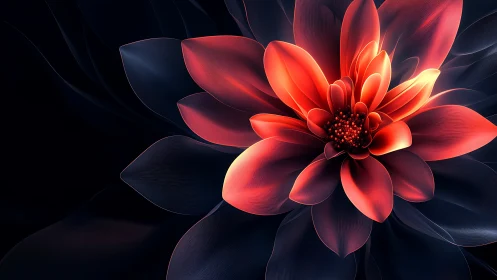Radial macro bloom renders translucent petals with volumetric glow