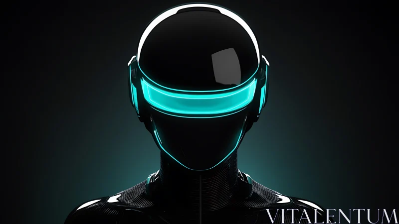 Futuristic android portrait with neon visor glow.