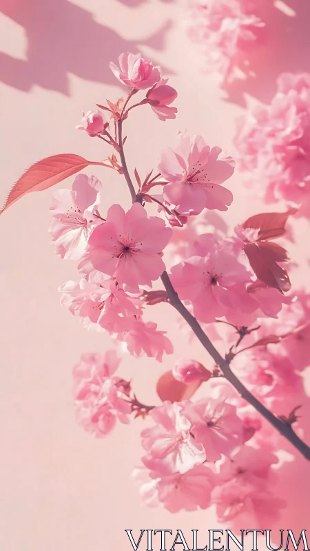 Cherry Blossom Branch with Backlighting and Soft Focus Bokeh Effects