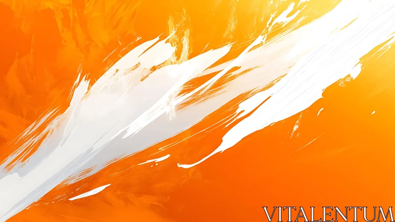 Bold abstract orange and white digital brushstroke artwork.