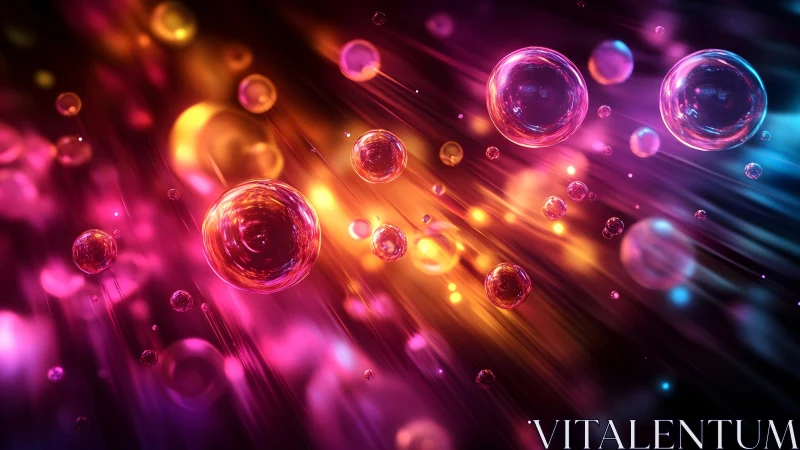 Vibrant Abstract Bubbles in Motion with Neon Light Effects.