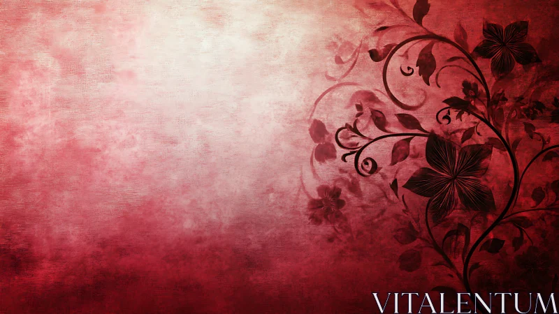 Elegant Red Floral Vines Against Gradient Background