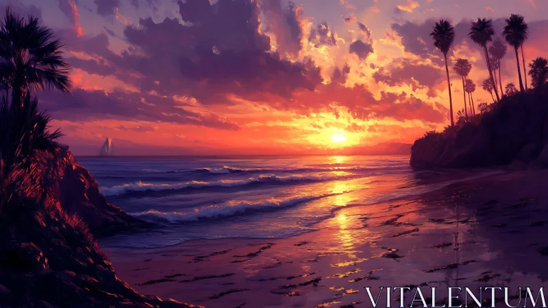 Sunlit ocean horizon reflects across wet tropical shoreline