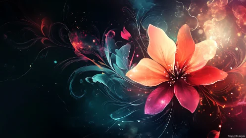 Luminescent Flower Bloom Against Dark Energy Waves.