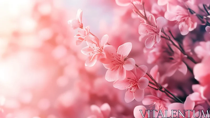 Pink flowering branches display clustered blooms in soft focus depth